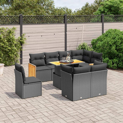 Set Divani da Giardino 9 pz con Cuscini Nero in Polyrattan - homemem39