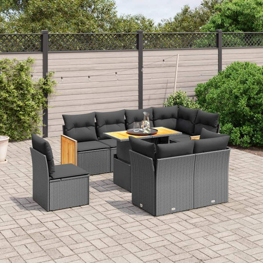 Set Divani da Giardino 9 pz con Cuscini Nero in Polyrattan - homemem39
