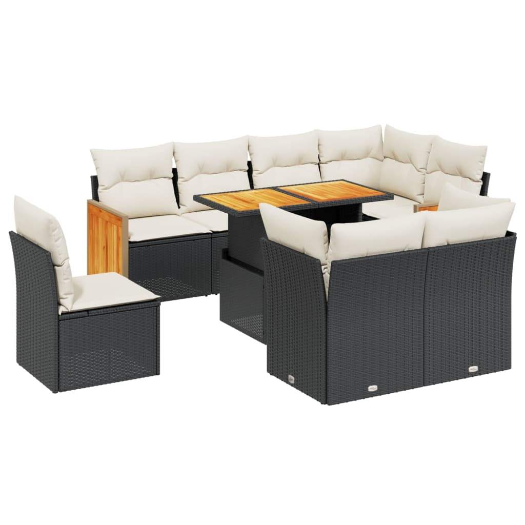 Set Divani da Giardino 9 pz con Cuscini Nero in Polyrattan - homemem39