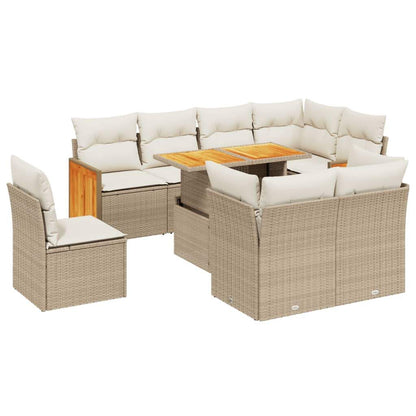 Set Divano da Giardino 9 pz con Cuscini Beige in Polyrattan - homemem39