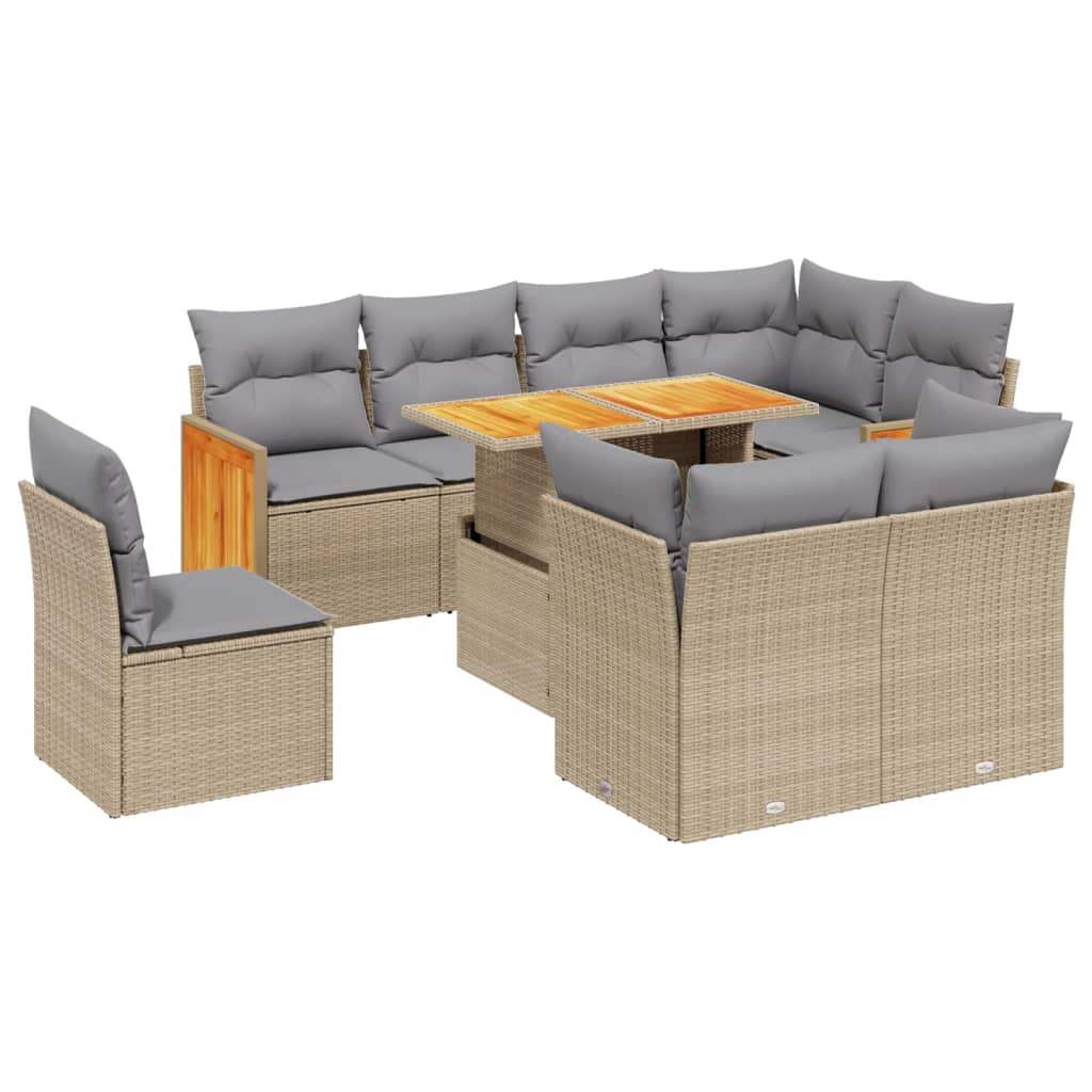 Set Divano da Giardino 9 pz con Cuscini Beige in Polyrattan - homemem39