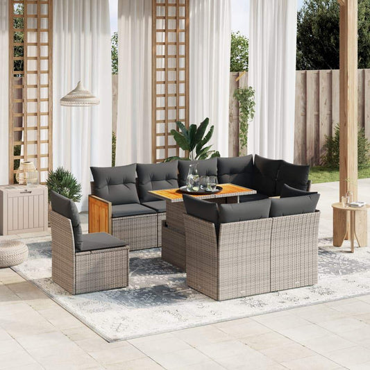 Set Divano da Giardino 9 pz con Cuscini Grigio in Polyrattan - homemem39