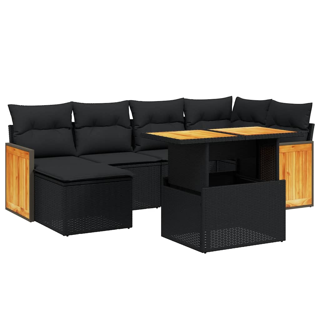 Set Divani da Giardino con Cuscini 7pz Nero Polyrattan | homemem39
