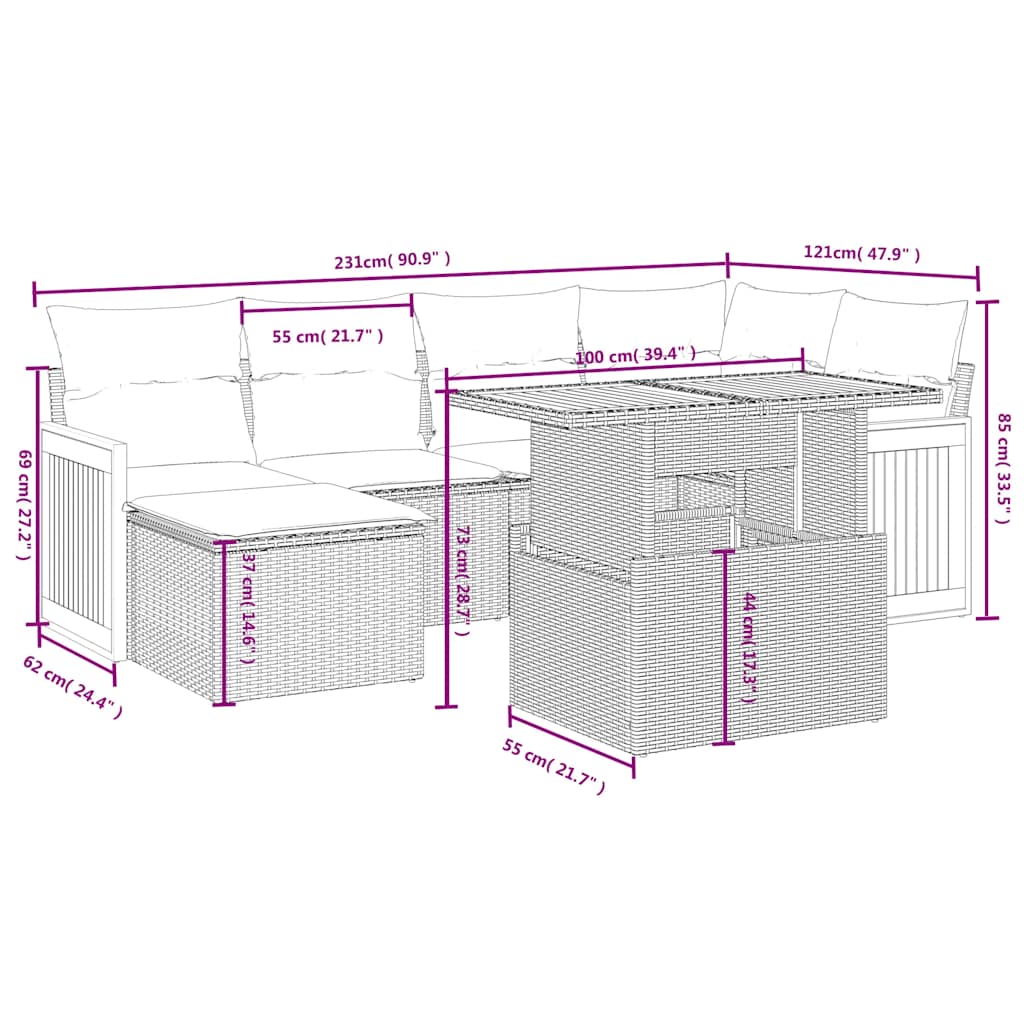 Set Divani da Giardino con Cuscini 7pz Nero Polyrattan | homemem39