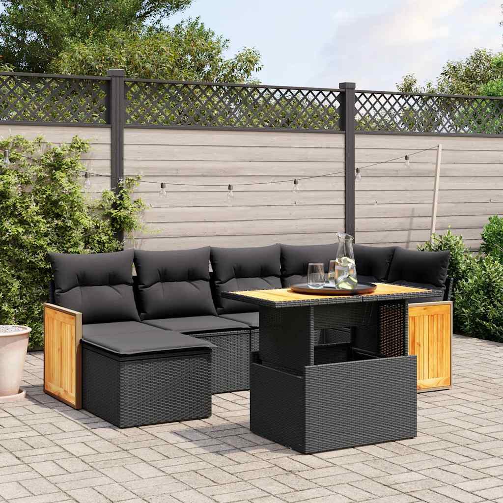 Set Divani da Giardino con Cuscini 7pz Nero Polyrattan - homemem39