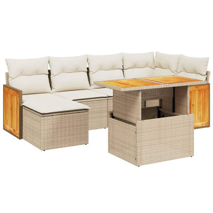 Set Divani da Giardino 7 pz con Cuscini Beige in Polyrattan - homemem39