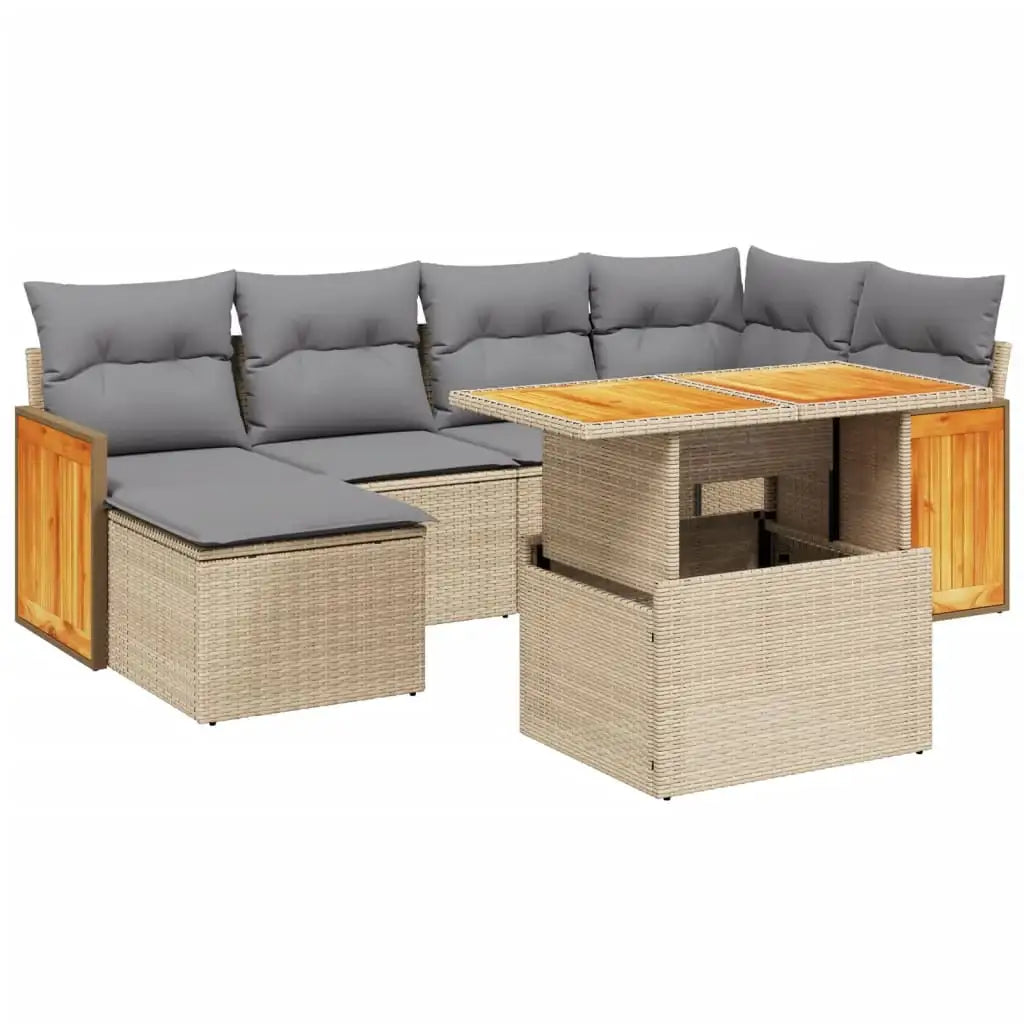 Set Divani da Giardino 7 pz con Cuscini Beige in Polyrattan - homemem39