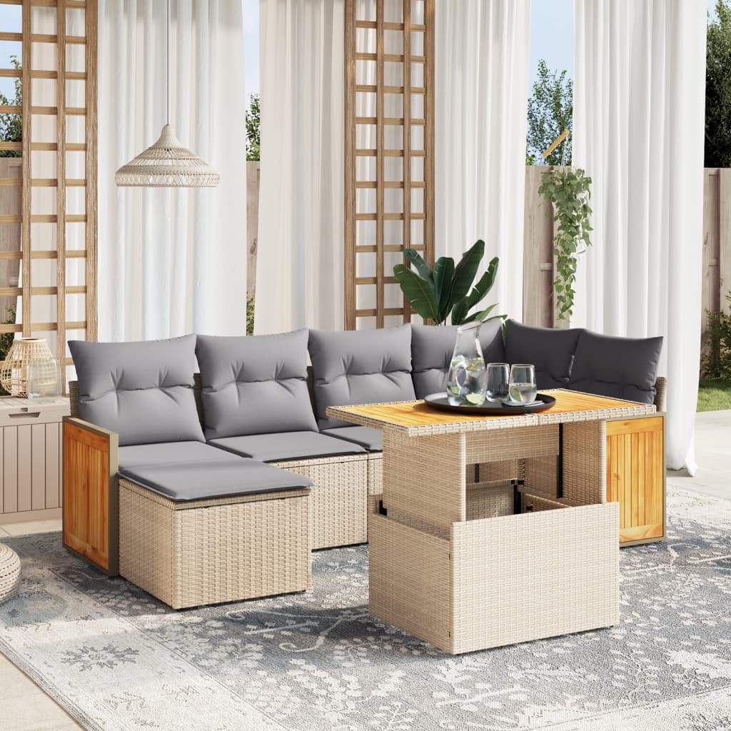 Set Divani da Giardino 7 pz con Cuscini Beige in Polyrattan - homemem39