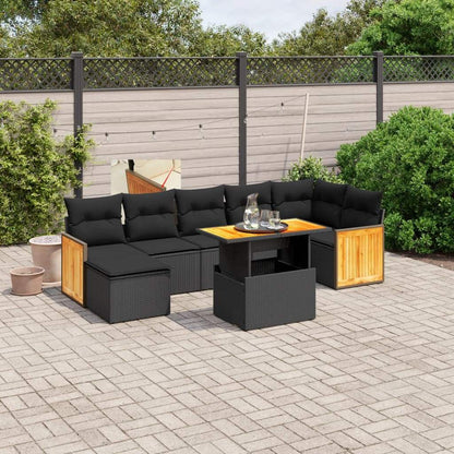 Set Divani da Giardino con Cuscini 8 pz Nero in Polyrattan - homemem39