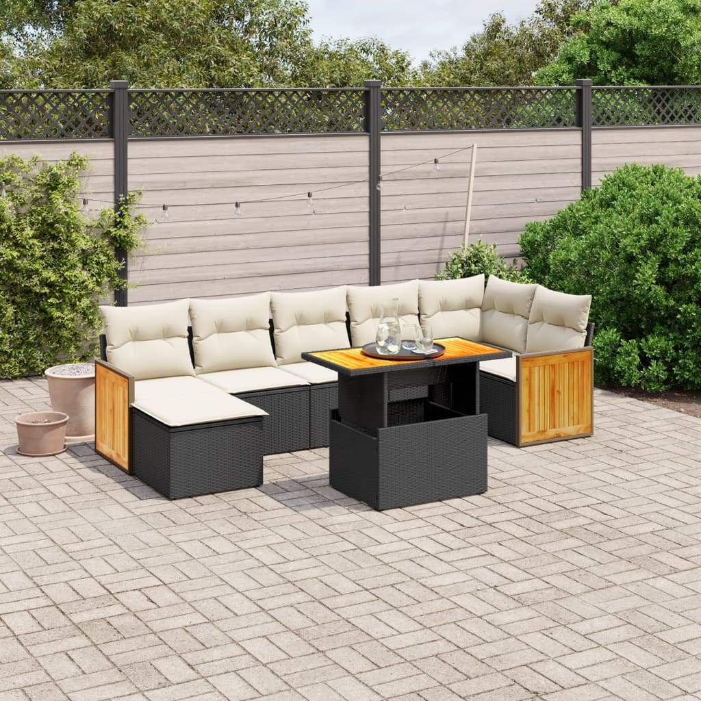 Set Divani da Giardino con Cuscini 8 pz Nero in Polyrattan - homemem39