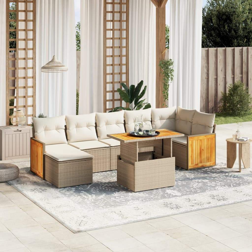 Set Divano da Giardino 8 pz con Cuscini Beige in Polyrattan - homemem39