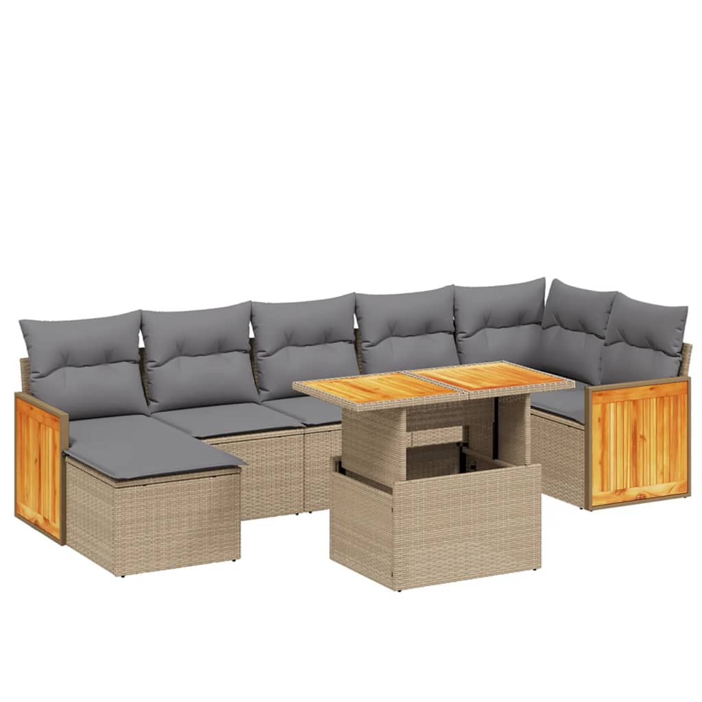 Set Divano da Giardino 8 pz con Cuscini Beige in Polyrattan