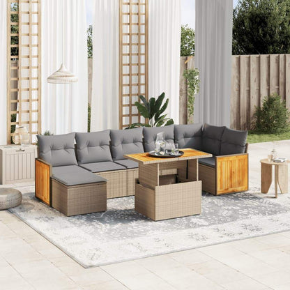 Set Divano da Giardino 8 pz con Cuscini Beige in Polyrattan - homemem39
