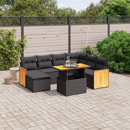 Set Divani da Giardino con Cuscini 8 pz Nero in Polyrattan - homemem39