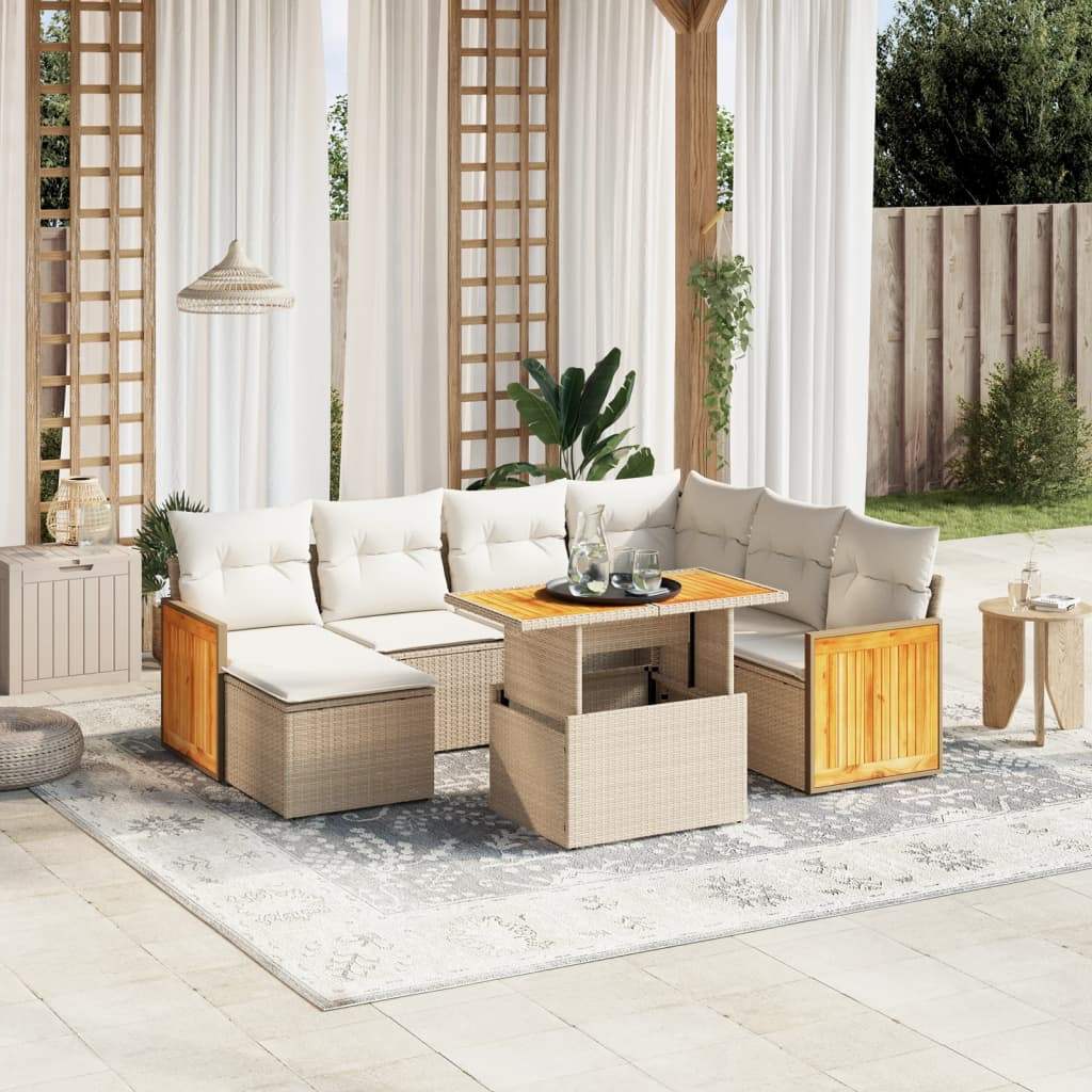 Set Divano da Giardino 8 pz con Cuscini Beige in Polyrattan - homemem39