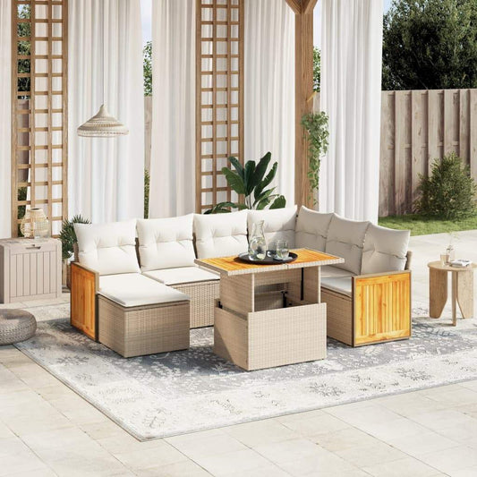 Set Divano da Giardino 8 pz con Cuscini Beige in Polyrattan - homemem39