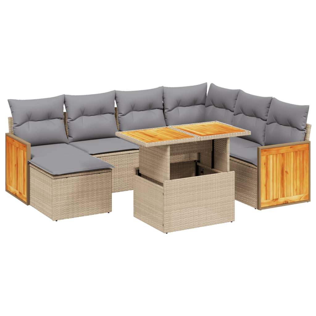 Set Divano da Giardino 8 pz con Cuscini Beige in Polyrattan - homemem39