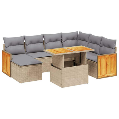 Set Divano da Giardino 8 pz con Cuscini Beige in Polyrattan - homemem39