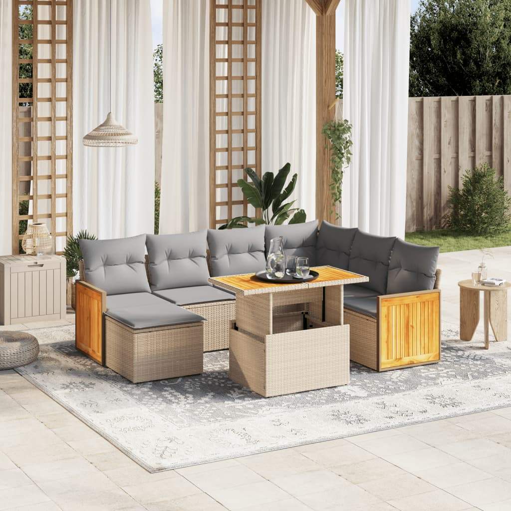 Set Divano da Giardino 8 pz con Cuscini Beige in Polyrattan - homemem39