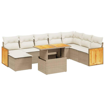 Set Divano da Giardino 9 pz con Cuscini Beige in Polyrattan - homemem39