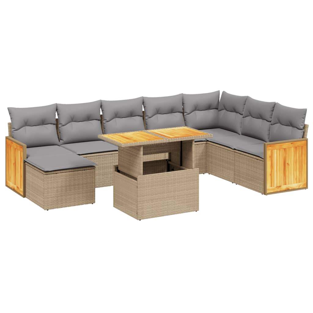 Set Divano da Giardino 9 pz con Cuscini Beige in Polyrattan - homemem39