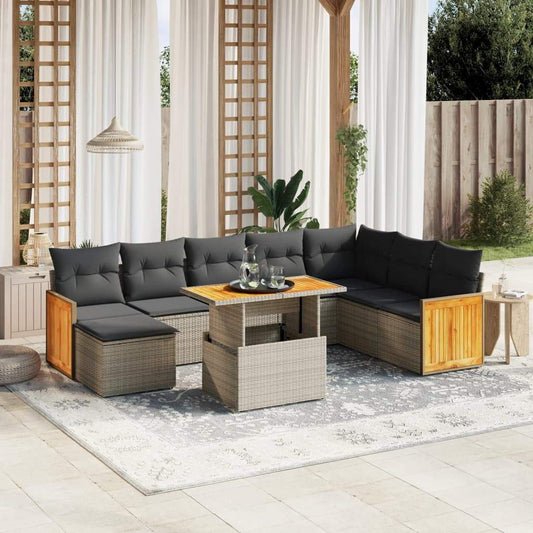 Set Divano da Giardino 9 pz con Cuscini Grigio in Polyrattan - homemem39