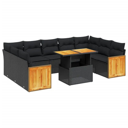 Set Divani da Giardino 10pz con Cuscini in Polyrattan Nero - homemem39