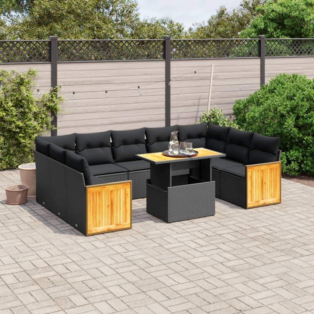 Set Divani da Giardino 10pz con Cuscini in Polyrattan Nero - homemem39