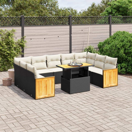 Set Divani da Giardino 10pz con Cuscini in Polyrattan Nero - homemem39