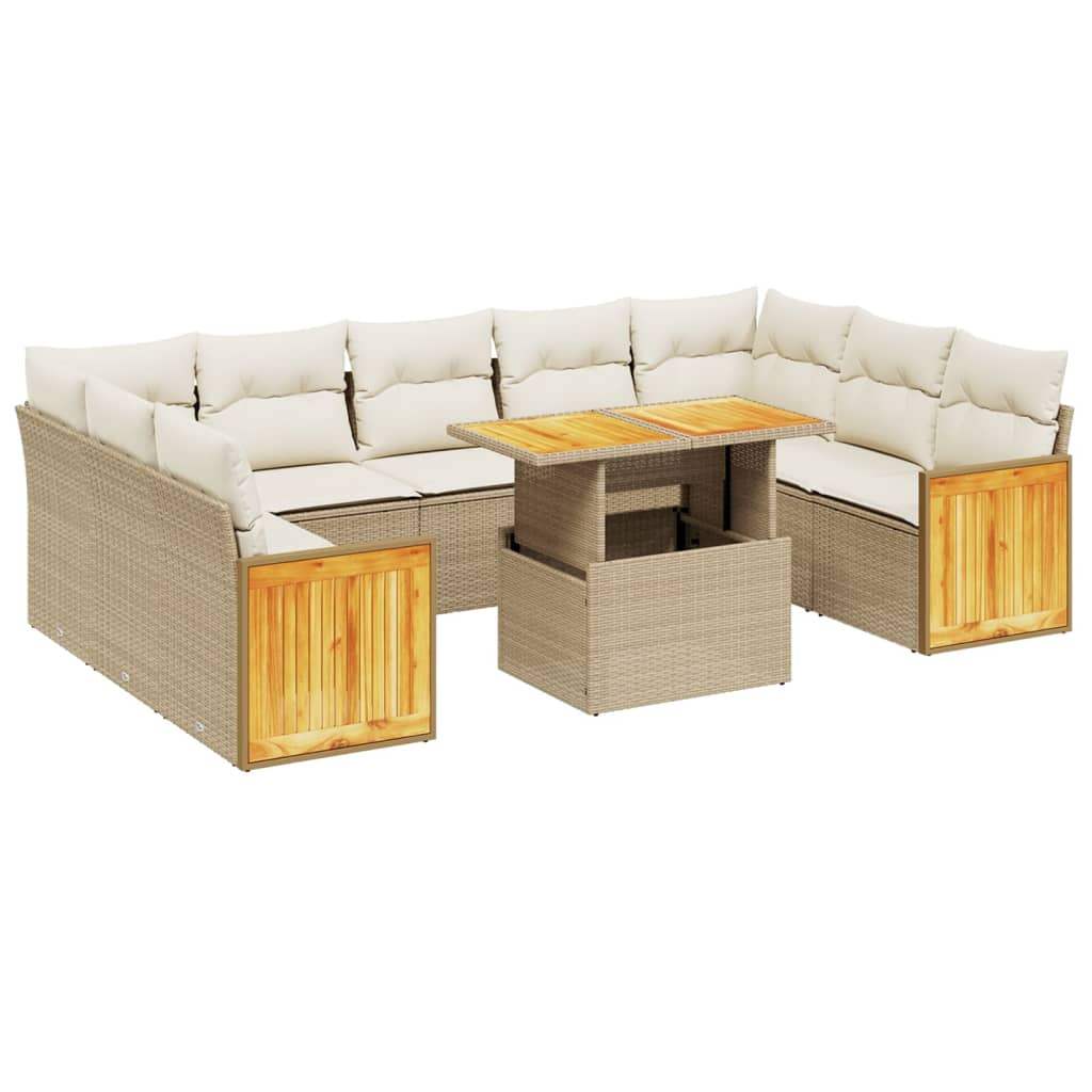Set Divano da Giardino 10 pz con Cuscini Beige in Polyrattan - homemem39