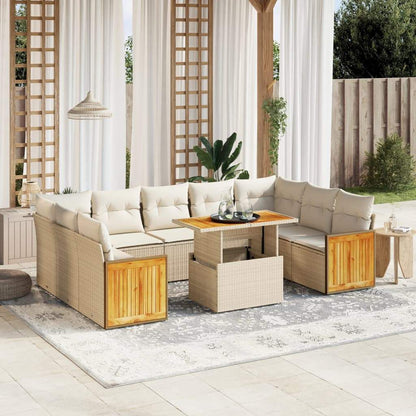 Set Divano da Giardino 10 pz con Cuscini Beige in Polyrattan - homemem39