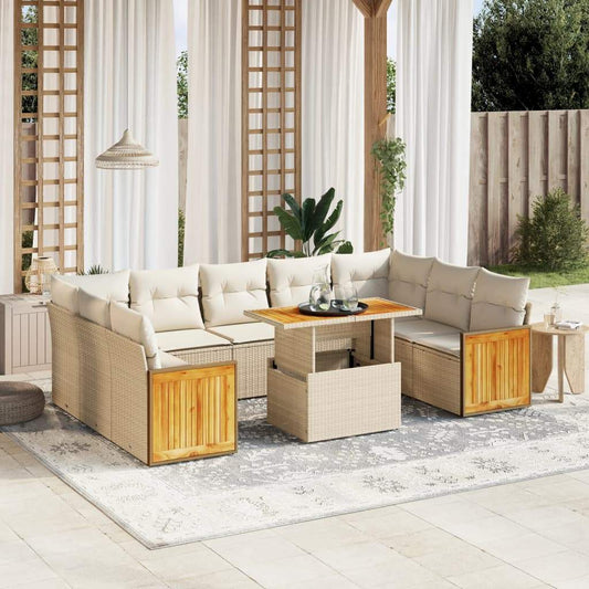 Set Divano da Giardino 10 pz con Cuscini Beige in Polyrattan - homemem39