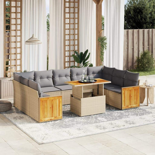 Set Divano da Giardino 10 pz con Cuscini Beige in Polyrattan - homemem39