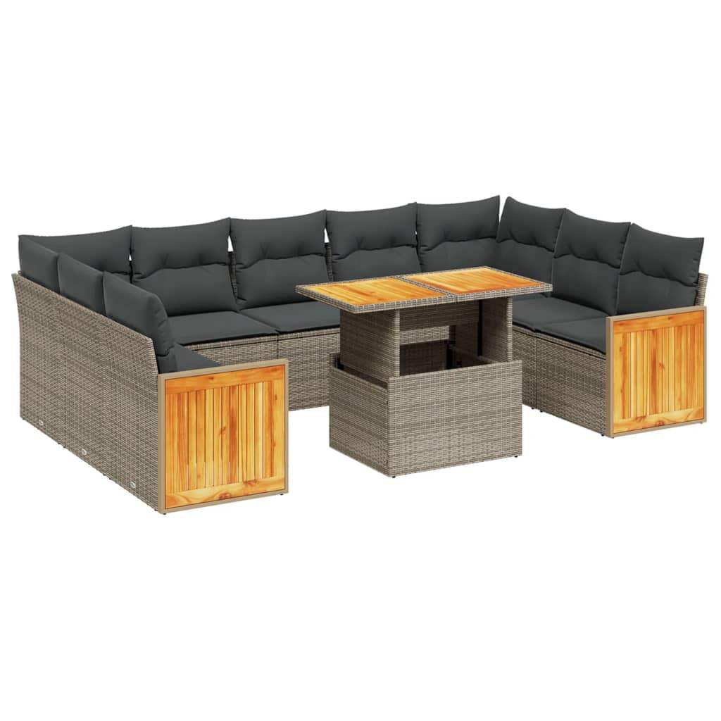 Set Divano da Giardino 10 pz con Cuscini Grigio in Polyrattan - homemem39
