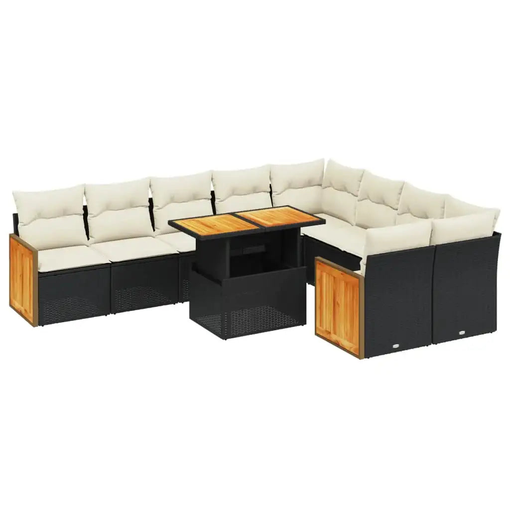 Set Divani da Giardino 10pz con Cuscini in Polyrattan Nero - homemem39