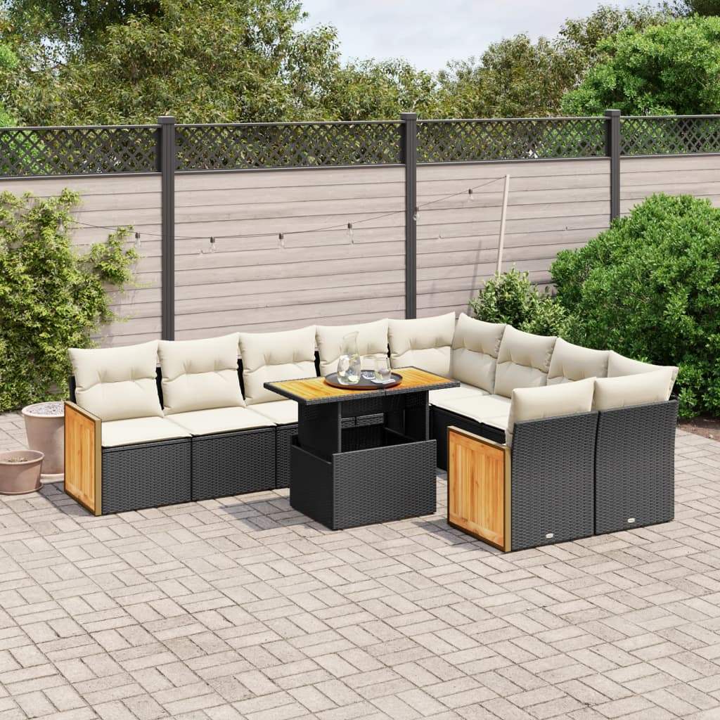 Set Divani da Giardino 10pz con Cuscini in Polyrattan Nero - homemem39