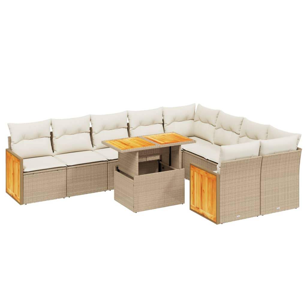 Set Divano da Giardino 10 pz con Cuscini Beige in Polyrattan - homemem39