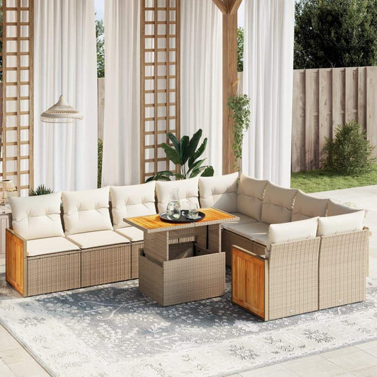 Set Divano da Giardino 10 pz con Cuscini Beige in Polyrattan - homemem39