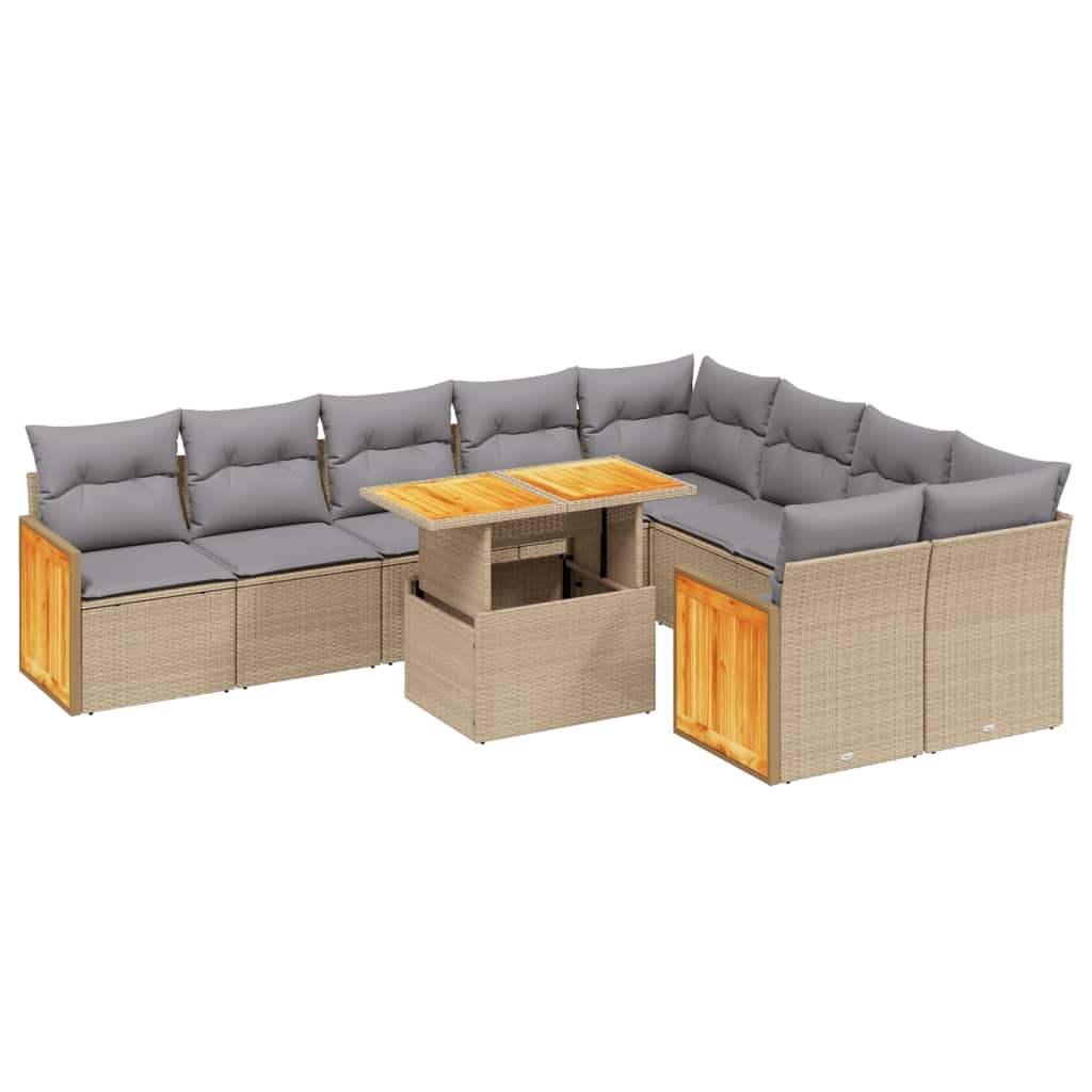 Set Divano da Giardino 10 pz con Cuscini Beige in Polyrattan - homemem39