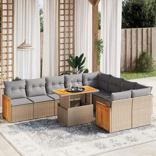 Set Divano da Giardino 10 pz con Cuscini Beige in Polyrattan - homemem39