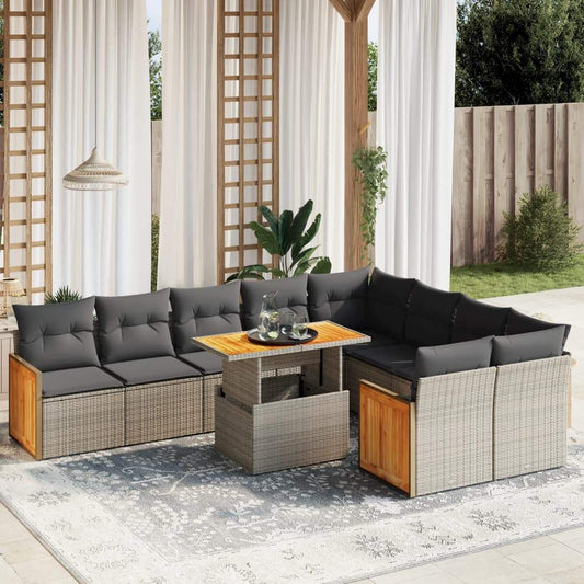 Set Divano da Giardino 10 pz con Cuscini Grigio in Polyrattan - homemem39