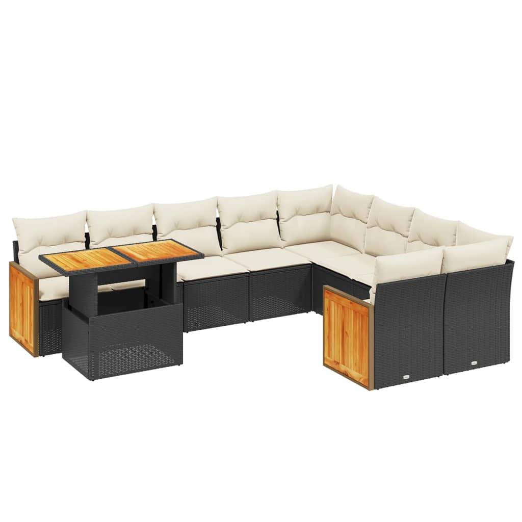 Set Divani da Giardino 10pz con Cuscini in Polyrattan Nero - homemem39