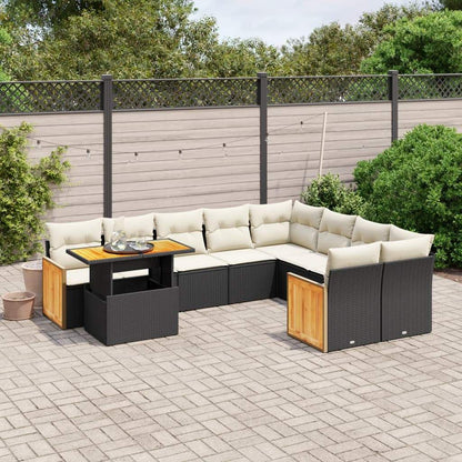 Set Divani da Giardino 10pz con Cuscini in Polyrattan Nero - homemem39