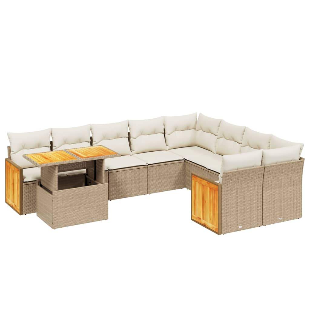 Set Divano da Giardino 10 pz con Cuscini Beige in Polyrattan - homemem39