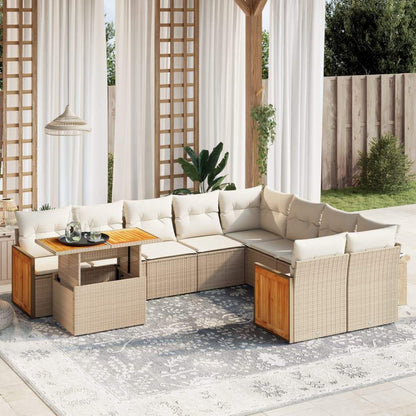 Set Divano da Giardino 10 pz con Cuscini Beige in Polyrattan - homemem39
