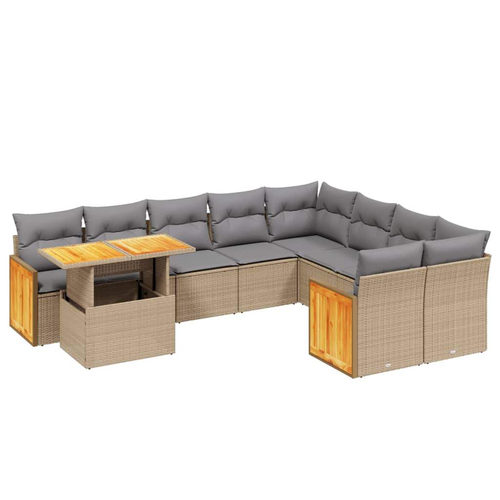 Set Divano da Giardino 10 pz con Cuscini Beige in Polyrattan - homemem39