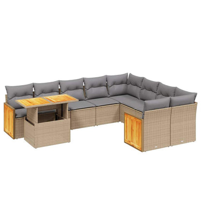 Set Divano da Giardino 10 pz con Cuscini Beige in Polyrattan - homemem39