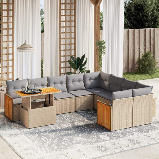 Set Divano da Giardino 10 pz con Cuscini Beige in Polyrattan - homemem39