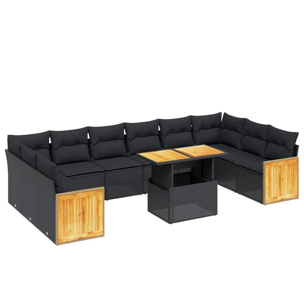Set Divani da Giardino 11 pz con Cuscini in Polyrattan Nero - homemem39