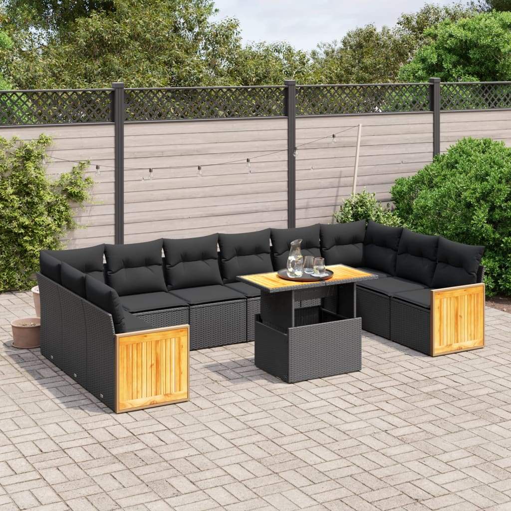 Set Divani da Giardino 11 pz con Cuscini in Polyrattan Nero - homemem39